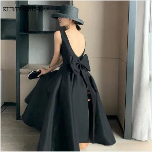 Elegant Strapless Black Tulle Midi Dress Prom Gown