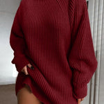 Women's Sweater Dress Elegant Turtleneck Lantern Sleeve Knit Long Sweater Comfy Warm Long Sweaters