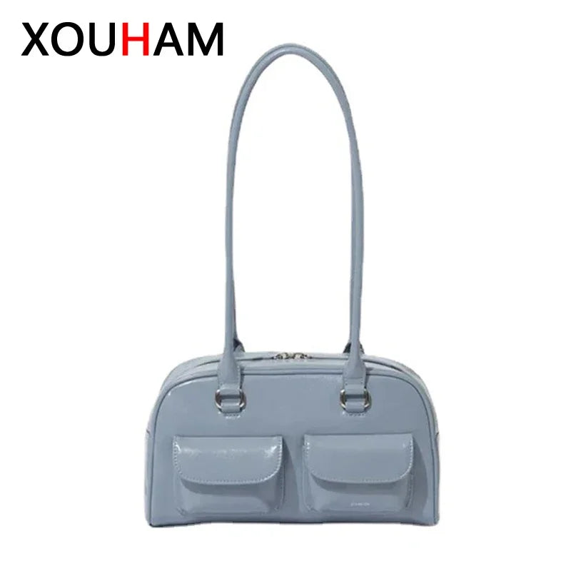 Retro PU Leather Satchel Bag Multi-Pocket Luxury Fashion Handbag Shoulder Underarm Bag Purse