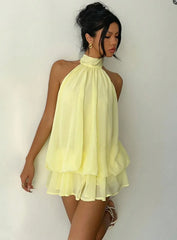 Backless Halter Tie-Waist Mini Dress — Slim Fit Vacation Dres