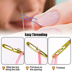 12-Piece Side Hole Blind Sewing Needles Stainless Steel Self Threading Needles for Elderly 3 Sizes Stitching Pin DIY Hand Sewing Needle