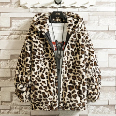 Women's Winter Jacket Warm Faux Fur Coat Leopard Print Coats Stand Collar or with Hood