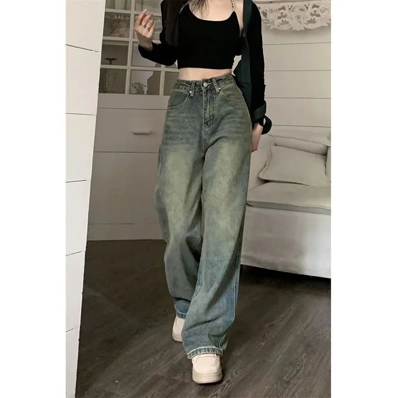 High Waist Wide Leg Baggy Jeans Women Vintage Loose Straight Denim Y2K Streetwear Casual Fashion