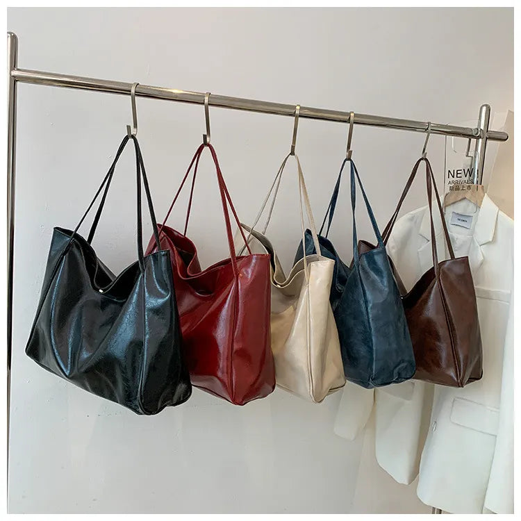 Tote Bag Fashion Underarm Pouch Large Capacity Soft PU Leather Shoulder Bag Retro Crossbody Bag Casual Portable Large Bag