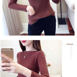 Ribbed Slash Neck Slim Sweater Knitted Long Sleeve Office Casual Solid Pullovers For Women