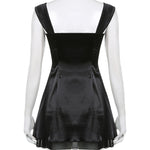Women's 2- Layer Y2K Mini Dresses Black Coquette Goth Kawaii Square Collar A Line Dress