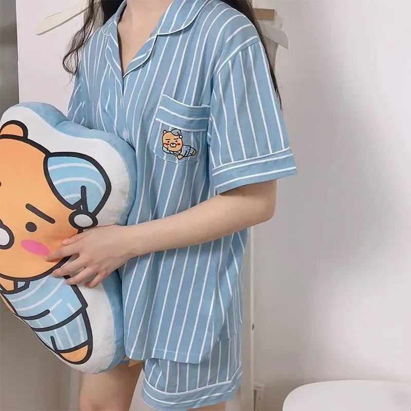 Plaid Pajama Set Women 2-Piece Shorts Top Summer Casual Loungewear Sleepwear Fashion