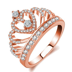 Luxurious Women's Queen Crown Ring White Gold Plated Zirconia Wedding Engagement Ring