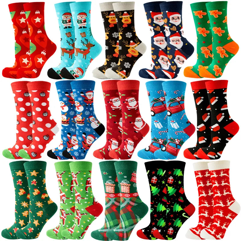 Women's and Men Christmas Socks Fun Christmas Santa Claus Tree Snowflake Festive Crew Socks