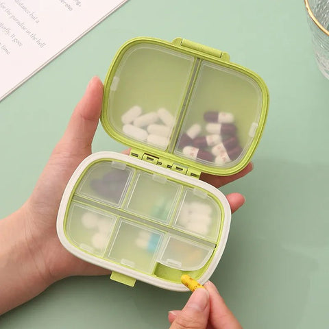 Pill Box Organizer 8-Compartment Travel Sealed Container Small Medication Storage Portable Accessory