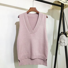 Women's V-Neck Knitted Sweater for Autumn and Winter Wear Loose Fit Sweater Vest