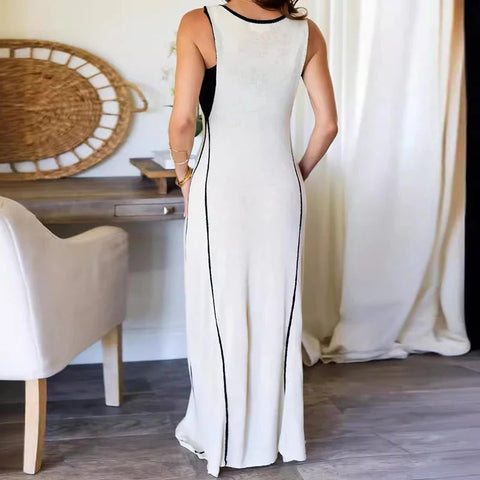 Maxi Dress Women High Waist Deep V-Neck Slim Lace-Up Sleeveless Elegant Party Summer Long Dress