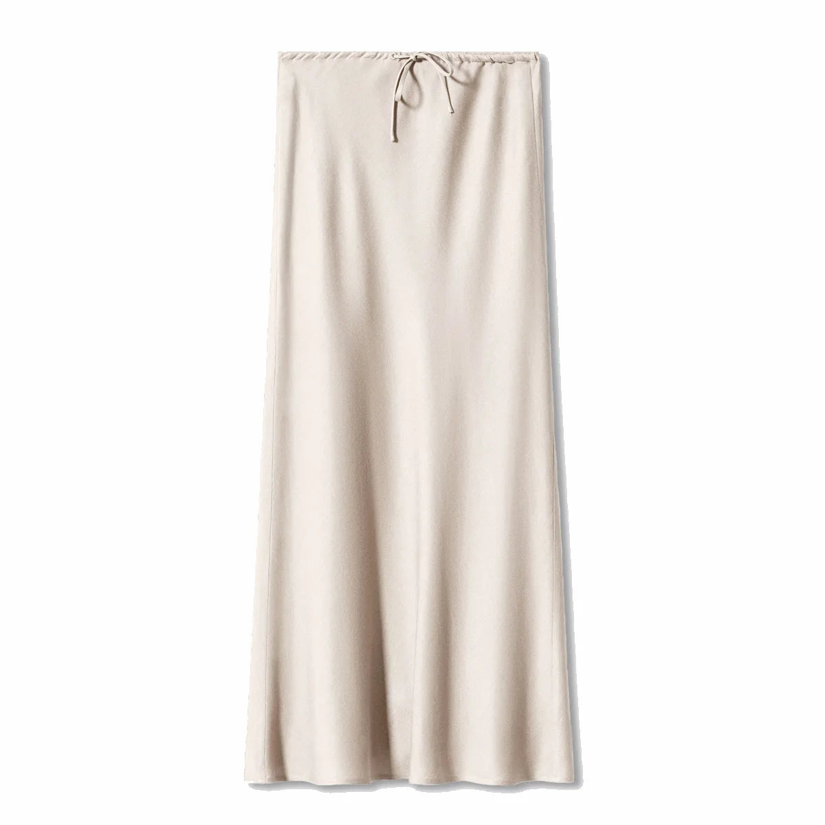 Beige curtain with drawstring on a white background