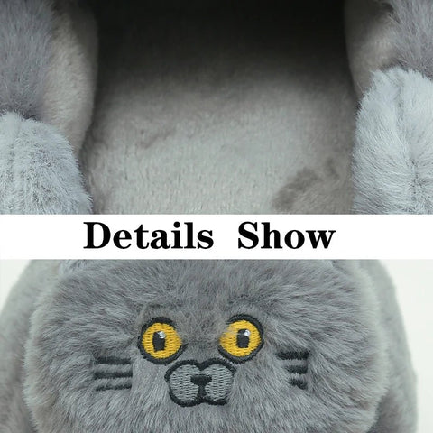 Cat Slippers Plush Cute Cartoon Soft Warm Fuzzy Indoor House Shoes Women Men Winter Furry