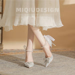 Cinderella Shoes Bridal Wedding Shoes for Women Pumps Crystal Bowknot Satin High Heel Sandals