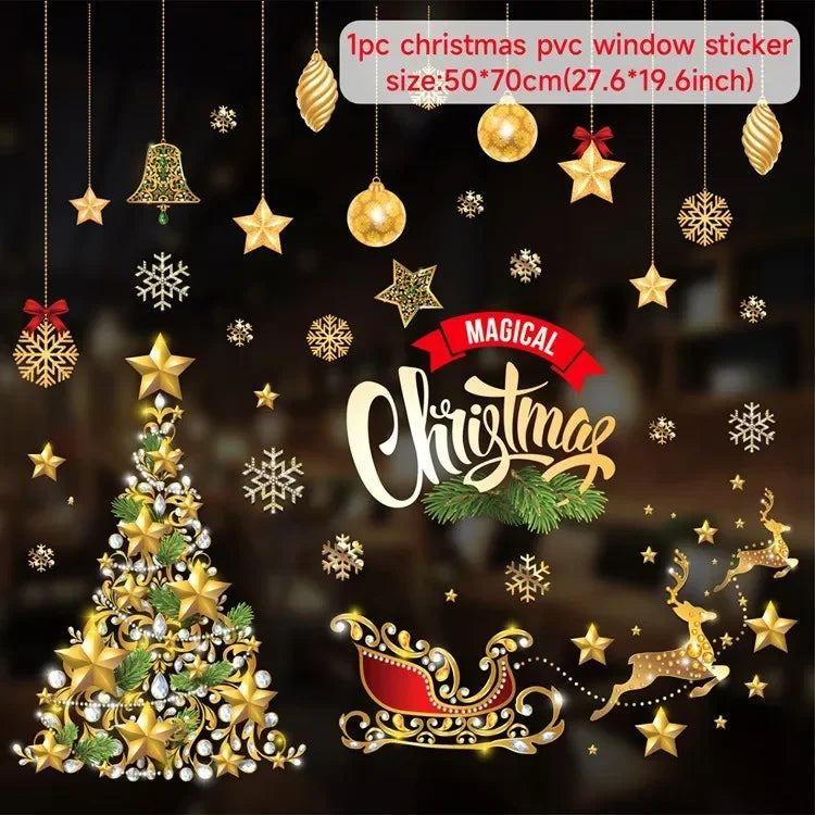 Christmas-themed pvc window sticker with decorative elements on a dark background