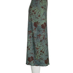 Y2K Floral Print Green Midi Skirt Vintage Green Midi Skirt Grunge Skirt Spring Summer Skirt