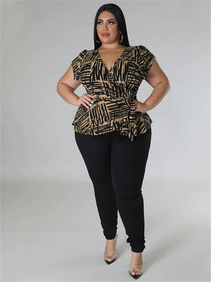 Women's Plus Size 2-Piece Pant Sets Spring/Summer Printed Top Solid Matching Leggings Pant Suits