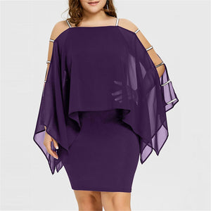 Plus Size Cold Shoulder Cape Dress with Sheer Overlay  Asymmetric Chiffon Strapless Mini Dress