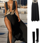 Women's Evening Party Dress Long Maxi Dress Sexy Summer Deep V Neck Backless Dress High Cut Out Slits