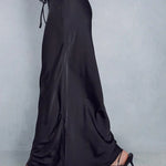 A-Line Long Satin Skirts For Women Elegant High Waist Maxi Skirts Silk Lace Up Maxi Skirt