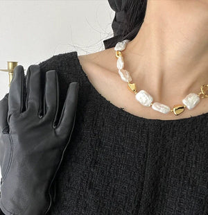 Brass Natural Baroque Pearl Beads Necklace Fine Jewelry Punk Designer Runway Rare Design Necklace