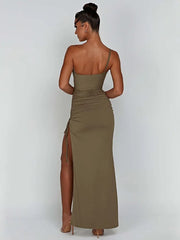 One Shoulder Sexy High Split Dress Party Cocktail Club Evening Backless Maxi Dress For Women