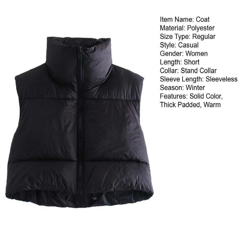 Ultra-Insulated Padded Puffer Vest with High Neck and Adjustable Hem Crop Top Vest