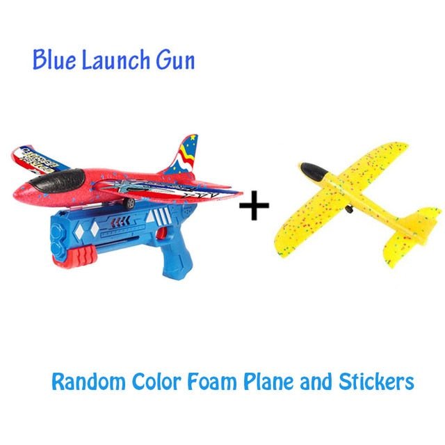 Foam Airplane Toy Kids 10M Catapult Launcher Outdoor Game Bubble Model Shooting Roundabout Gift
