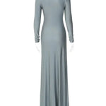 New Autumn Fashion Sexy Zip-Up Solid Gray Long Maxi Dress Elegant Slim Fit Party Night Club Dress