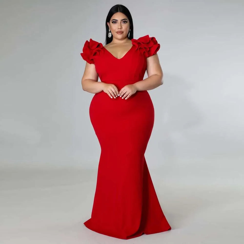 Plus Size Mermaid Evening Maxi Dress Elegant Ruffle Red Black Sexy Backless Wedding Party Formal Maxi Prom Dresses
