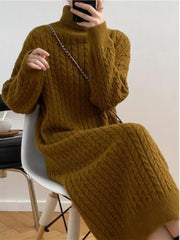 Women's Casual Sweater Dress High Collar Loose Thick Warm Long Sweater Dress