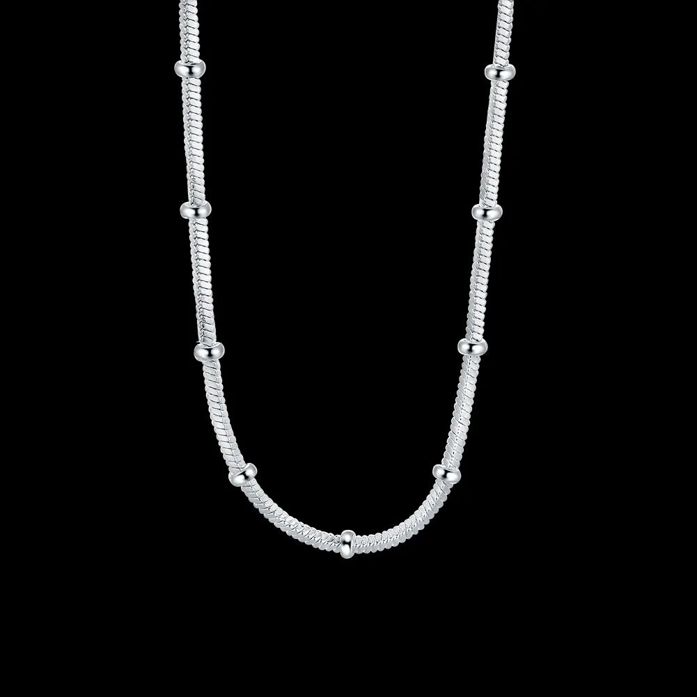 925 Sterling Silver Chain Necklace Snake Chain Simple Beads For Women Wedding Fashion Jewelry Christmas Birthday Gifts