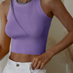 Women's Summer Knitted Tank Tops Casual Sleeveless O Neck Crop Tops