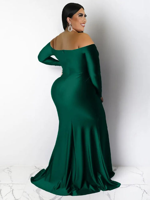 Plus Size Party Dresses for Women Off Shoulder V Neck Split Hem Elegant Wedding Party Prom Dress