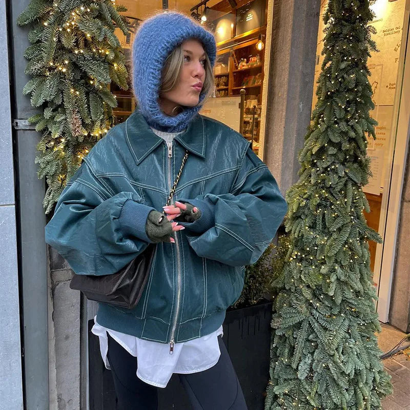 Faux Leather Jacket green