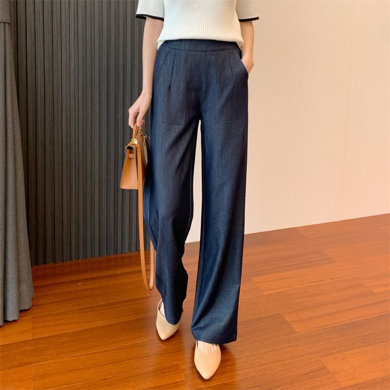 Women's Vintage Casual Long Jean Pants Slim Fit Wide Leg Pants Baggy Versatile Jeans