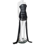 New Fashion Mesh Ribbon Women's Dress Strapless Folds See Through Wrap Hip Sexy Sheath Short Dress Club Partywear