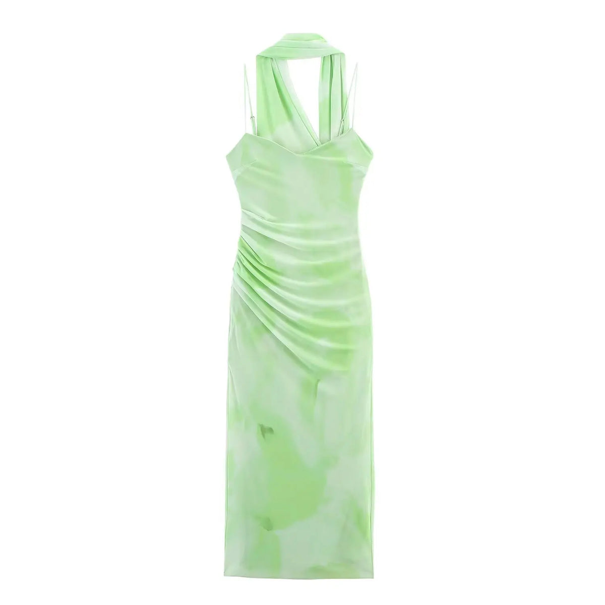 Light Green Scarf Collar Tulle Maxi Dress Women Backless Slim Sheath Elegant Party Wedding