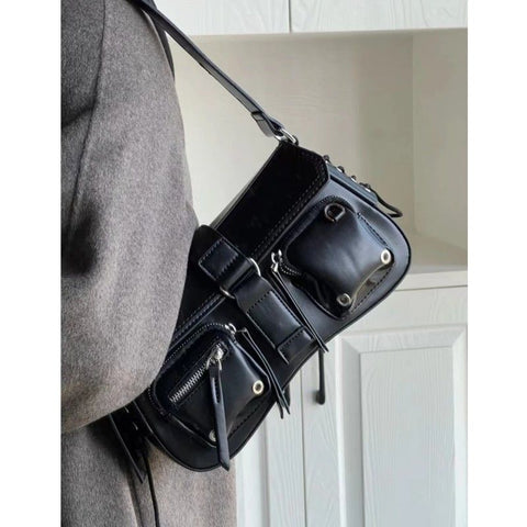 Y2K Faux Leather Shoulder Bag Women Vintage Trendy Versatile Casual Chic Handbag Purse
