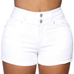 Stretchy Cotton High Waist Jean Shorts Women's Spring Summer Casual Shorts With Pockets Zipper White Black Cuffed Denim Shorts