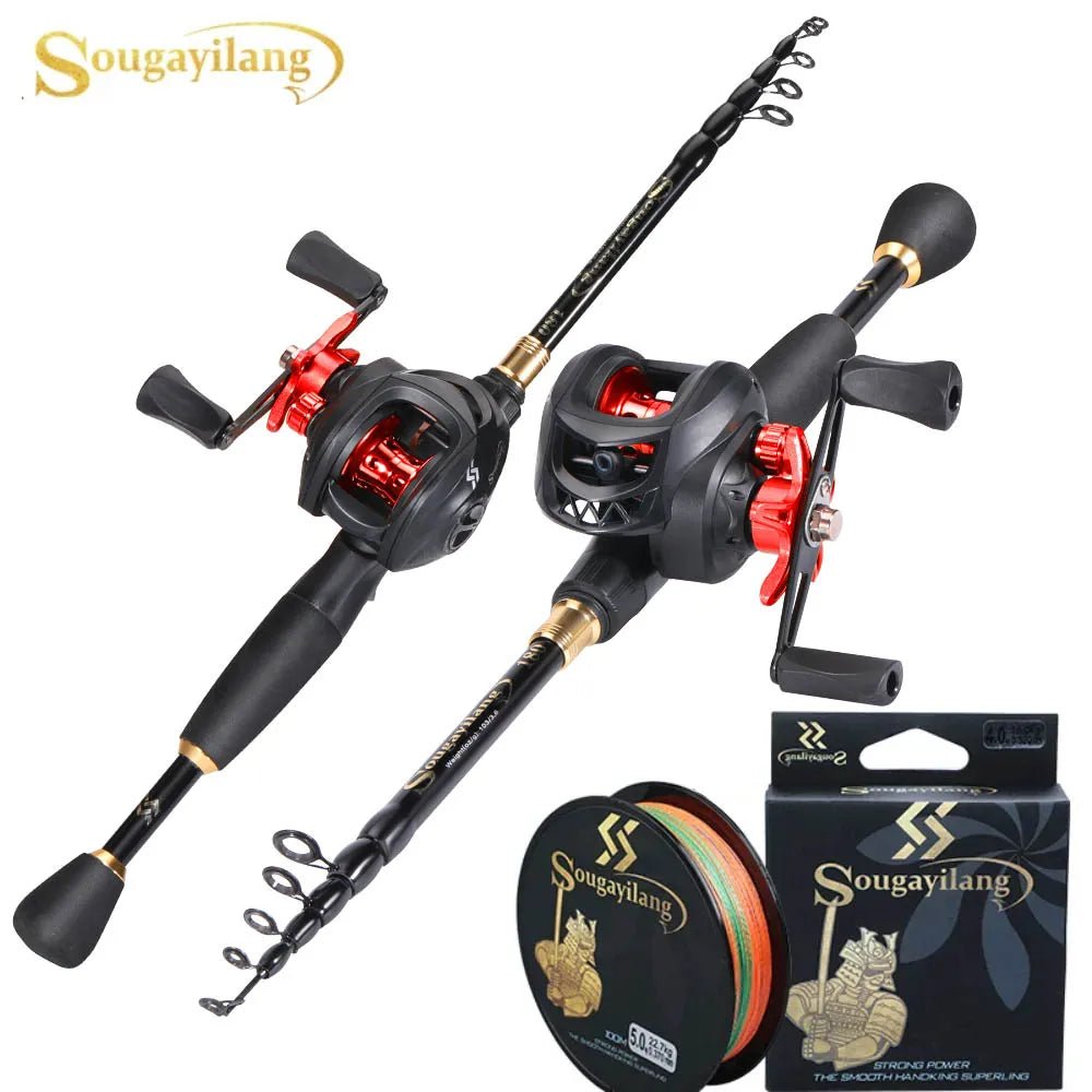 Fishing rod and reel set with accessories on a white background, featuring the Sougayilang brand.