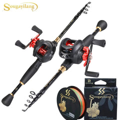 Fishing rod and reel set with accessories on a white background, featuring the Sougayilang brand.