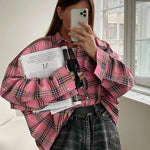 Plaid Shirt for Women Street Wear Casual Long Sleeve Single-Breasted Oversized Shirt