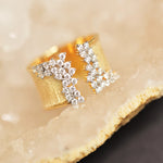New Fashion Women's Ring with Cubic Zirconia Stone Wiredrawing Effect Gold Color Wide Rings Luxury Jewelry Gift for Her