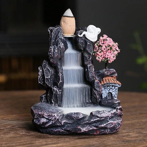 Incense Burner Backflow Mountain Waterfall Design Aromatherapy Holder Home Decor Ornament with Cones