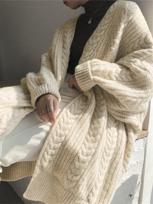 Women's Long Knitted Cardigan Oversized Jacket Cozy Warm Long Sleeve Cardigan