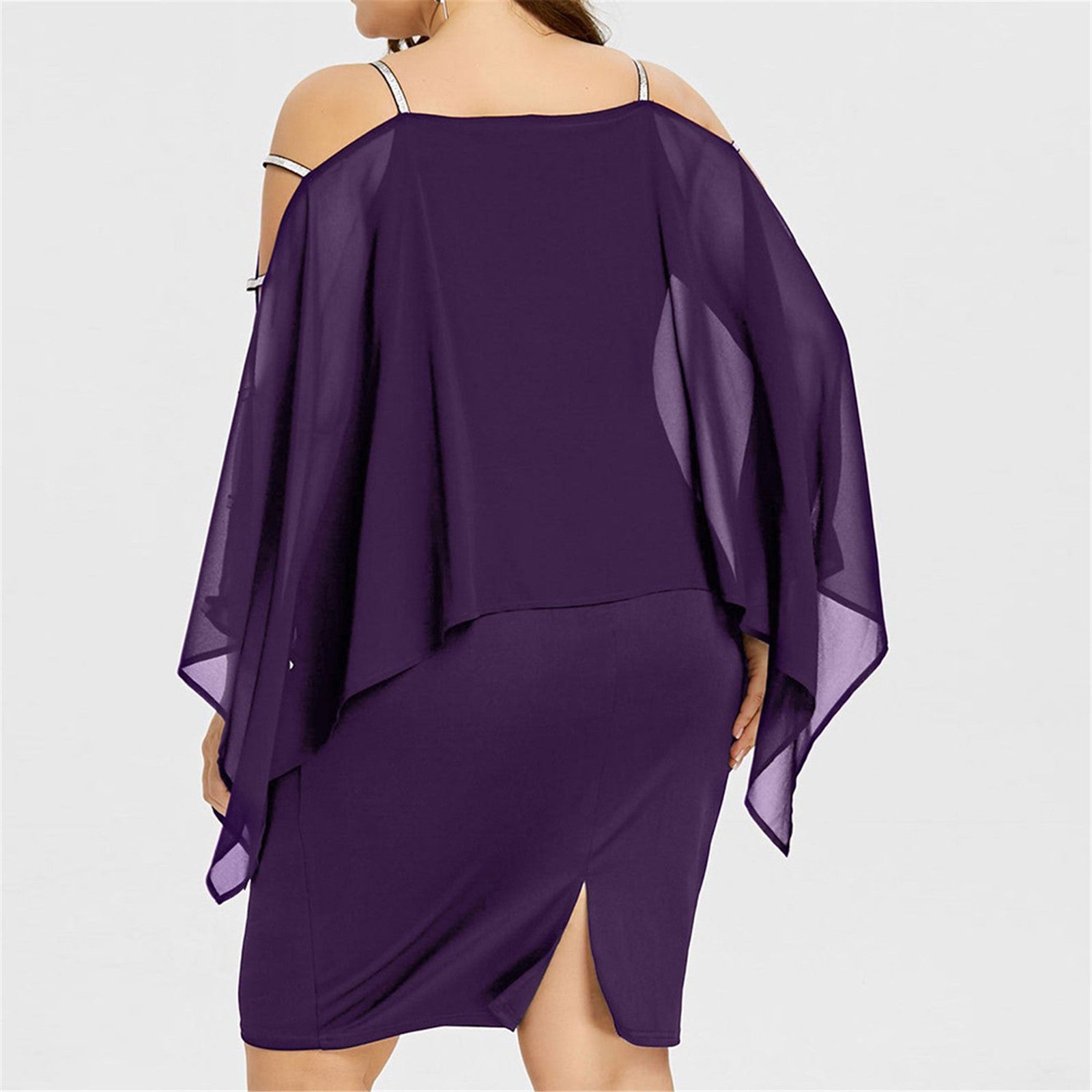 Plus Size Cold Shoulder Cape Dress with Sheer Overlay  Asymmetric Chiffon Strapless Mini Dress