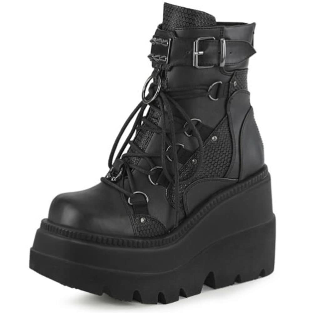 Platform Mid-Calf Boots Women High Wedge Heel Lace-Up Gothic Punk Knee High Fashion Shoes