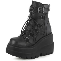 Women's Platform Mid-calf Boots High Wedge Heel Lace Up Fashion Gothic Punk Knee High Boots